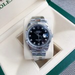 Datejust series men's watch with diamonds, black dial, silver bezel, 41mm, silver Oyster bracelet